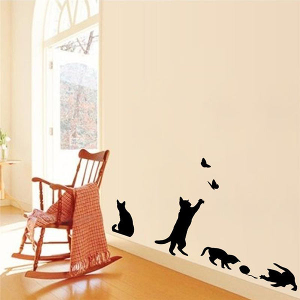 Cat Play Butterflies Wall Sticker