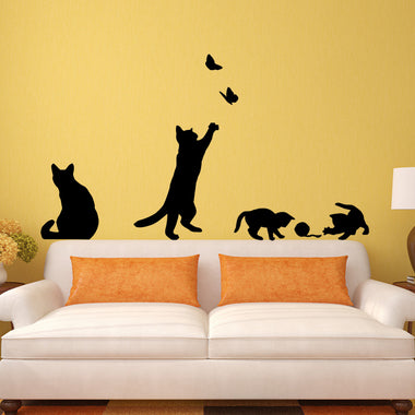 Cat Play Butterflies Wall Sticker